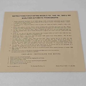 Interior label for Wurlitzers 16-2651