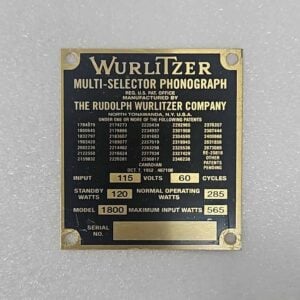 Wurlitzer 1800 ID tag 02-5742