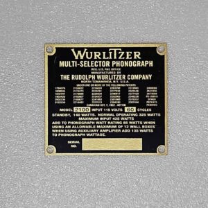 Wurlitzer 2100 ID plate 01-5745