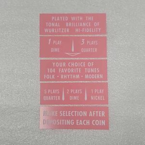 Wurlitzer Instruction Card set 27-4146
