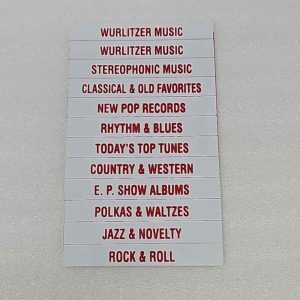 Wurlitzer White Red Classifications 25-6500