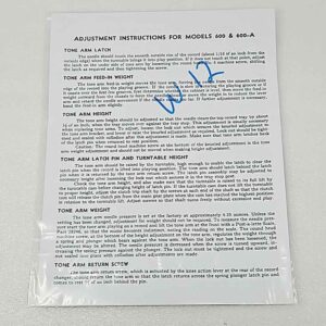 Adjustment instructions 600 w12 24-1294