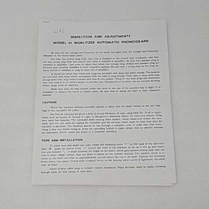 Wurlitzer 61 Adjustment instructions W63 24-1347