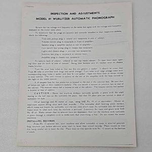 Wurlitzer 81 adjustment instructions W65 24-1349