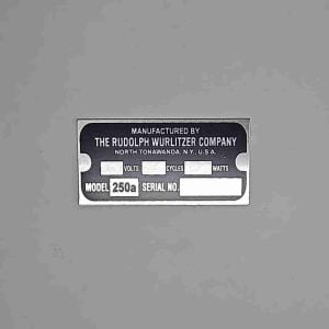 Wurlitzer 250a Speaker ID Plate
