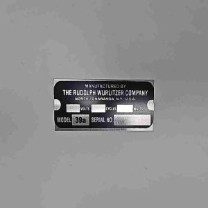 Wurlitzer 39a Speaker ID Tag