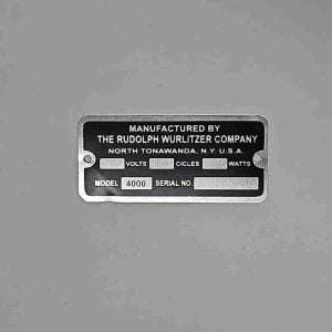Wurlitzer 4000 Speaker ID Plate