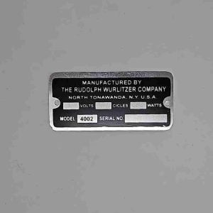 Wurlitzer 4002 Speaker ID Tag