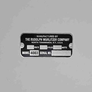 Wurlitzer 4003 Speaker ID Plate