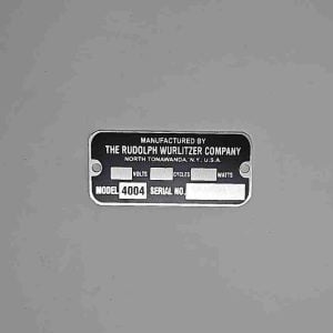 Wurlitzer 4004 Speaker ID Plate