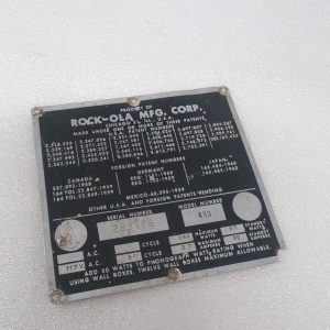 Rock-Ola 430 Model Tag Placard